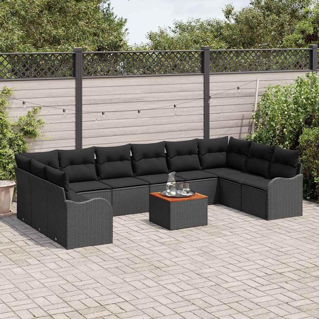 Set Divano da Giardino con archiviazione 11 pcs Nero polyrattan | homemem39