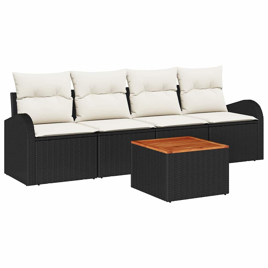 Set Divano da Giardino 5 pcs Nero e Crema polyrattan | homemem39