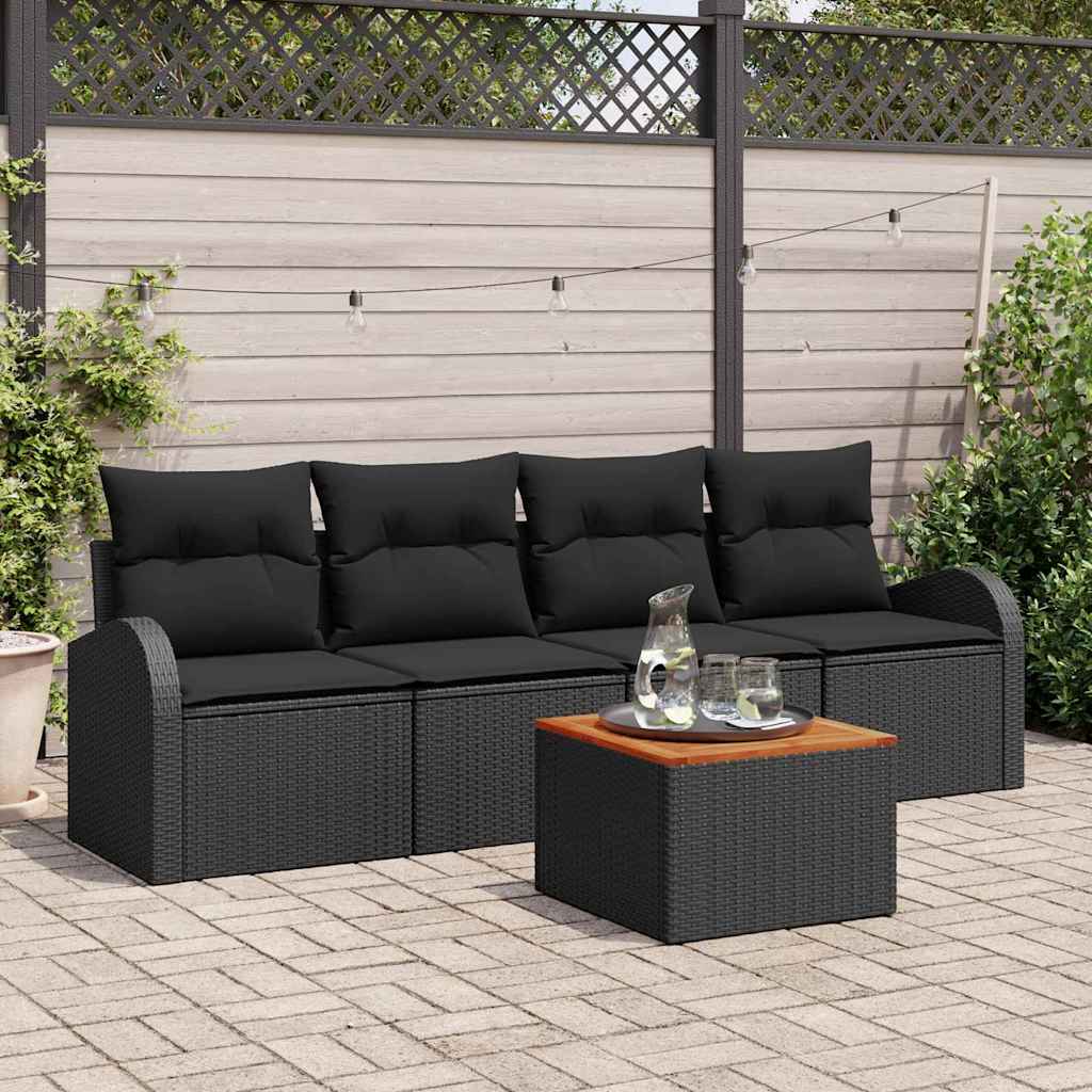 Set Divano da Giardino con archiviazione 5 pcs Nero polyrattan | homemem39