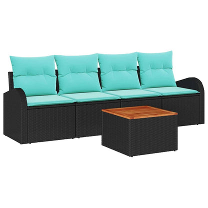 Set Divano da Giardino 5 pcs Nero e Turchese polyrattan | homemem39