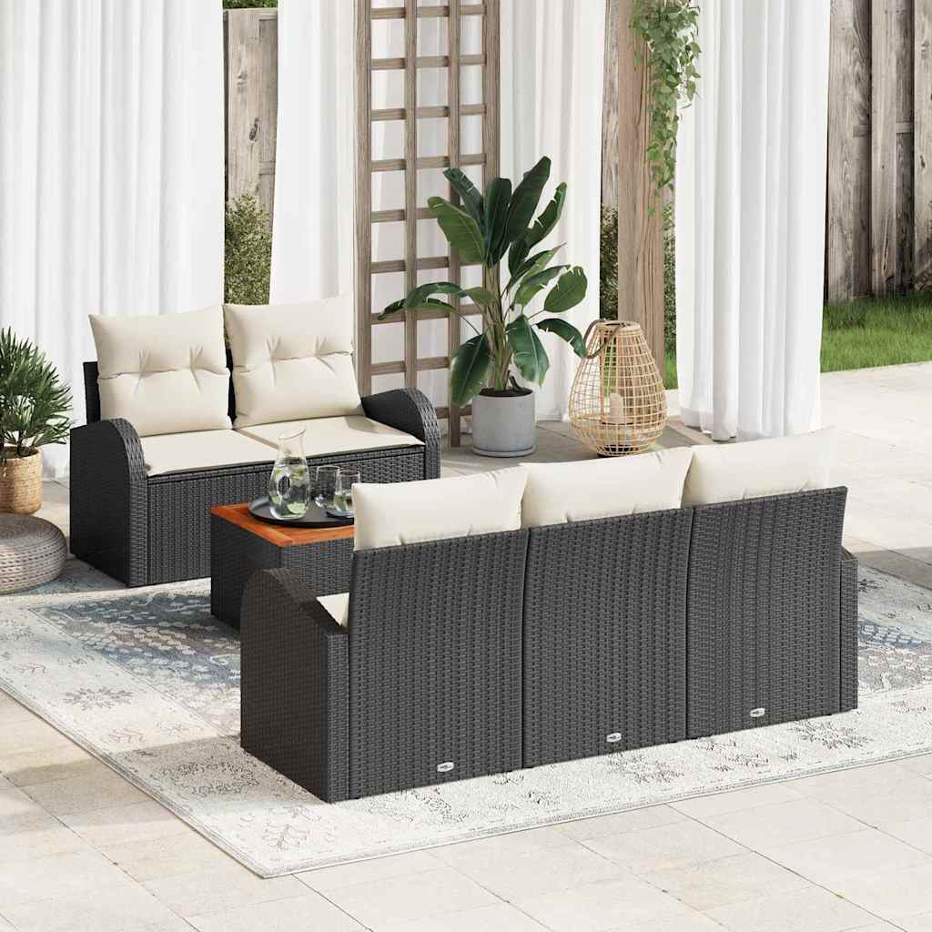 Set Divano da Giardino 6 pcs Nero e Crema polyrattan | homemem39