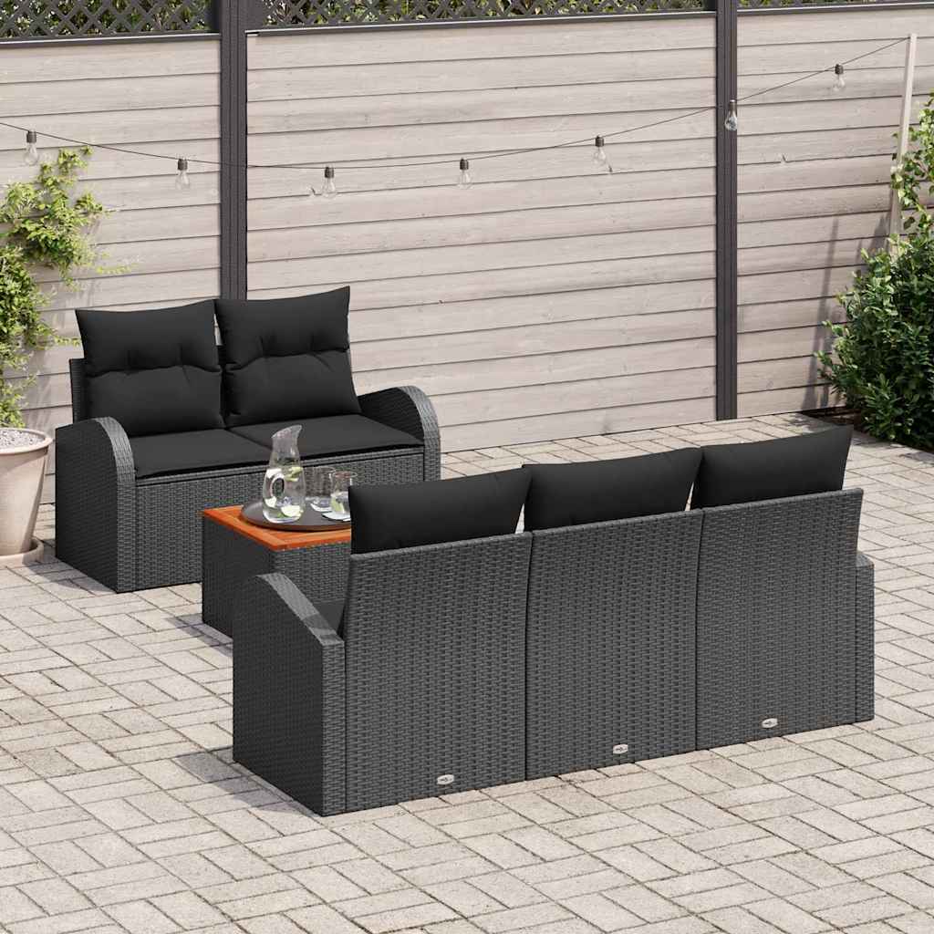 Set Divano da Giardino con archiviazione 6 pcs Nero polyrattan | homemem39