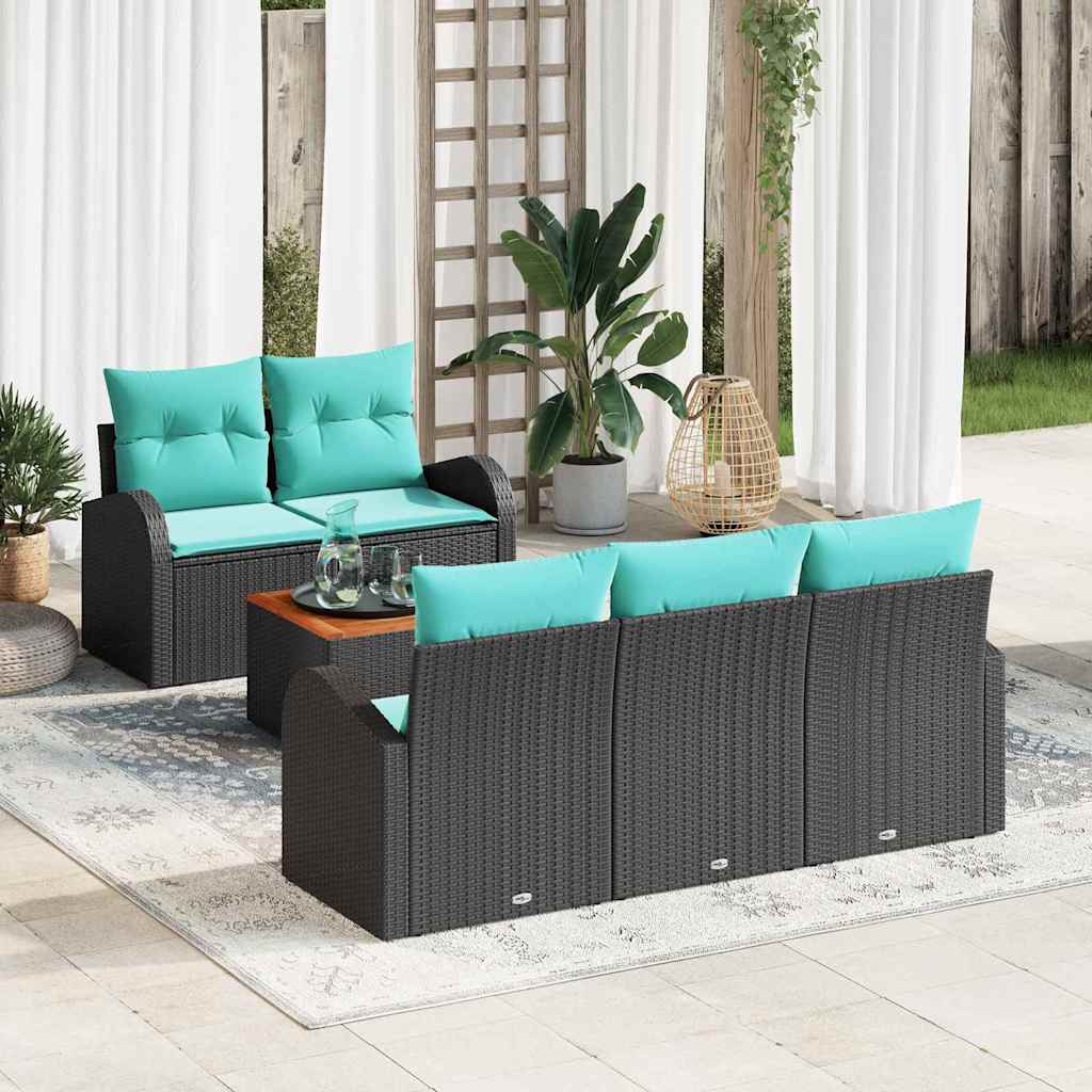 Set Divano da Giardino 6 pcs Nero e Turchese polyrattan | homemem39