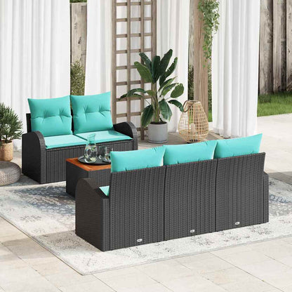 Set Divano da Giardino 6 pcs Nero e Turchese polyrattan | homemem39