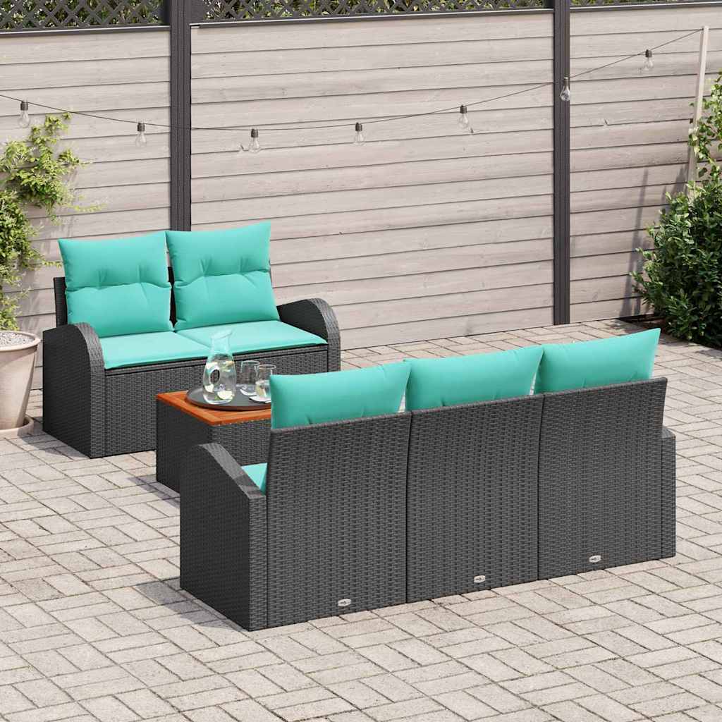Set Divano da Giardino 6 pcs Nero e Turchese polyrattan | homemem39