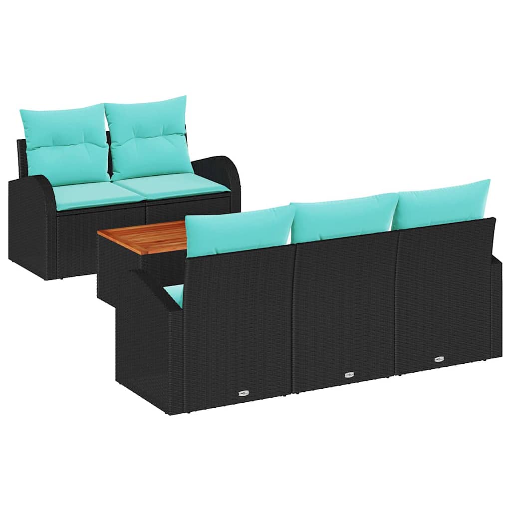 Set Divano da Giardino 6 pcs Nero e Turchese polyrattan | homemem39