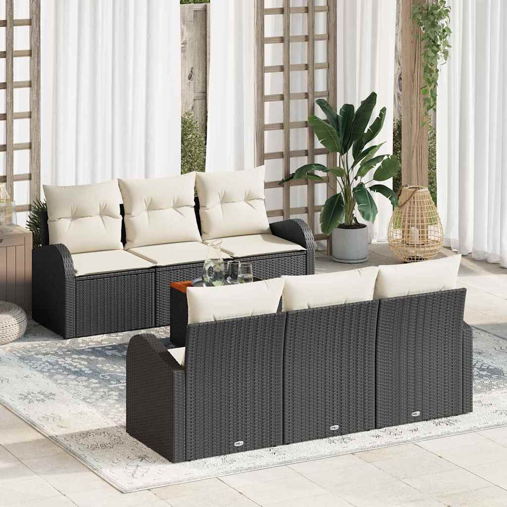 Set Divano da Giardino 7 pcs Nero e Crema polyrattan | homemem39