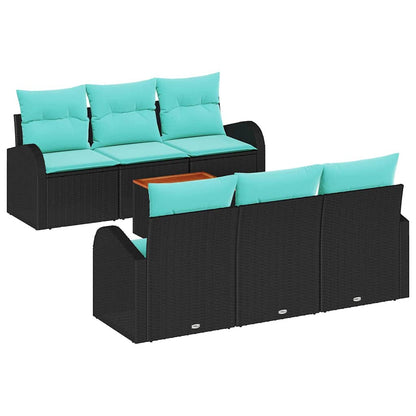 Set Divano da Giardino 7 pcs Nero e Turchese polyrattan | homemem39