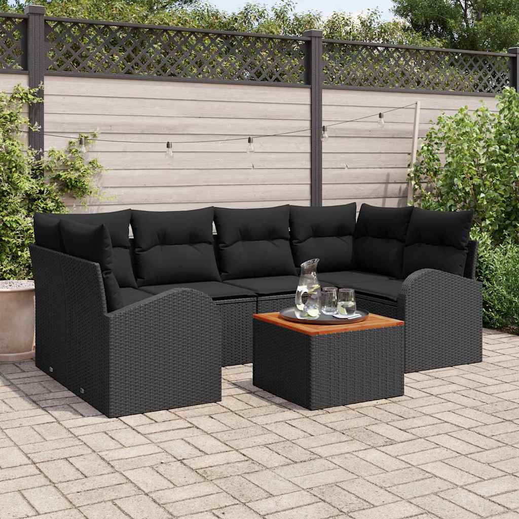 Set Divano da Giardino con archiviazione 7 pcs Nero polyrattan | homemem39