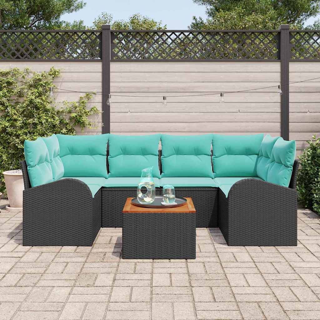 Set Divano da Giardino 7 pcs Nero e Turchese polyrattan | homemem39