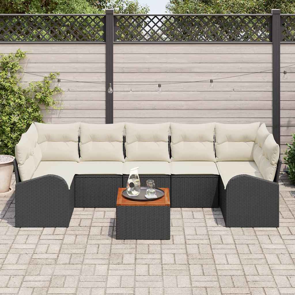 Set Divano da Giardino 8 pcs Nero e Crema polyrattan | homemem39