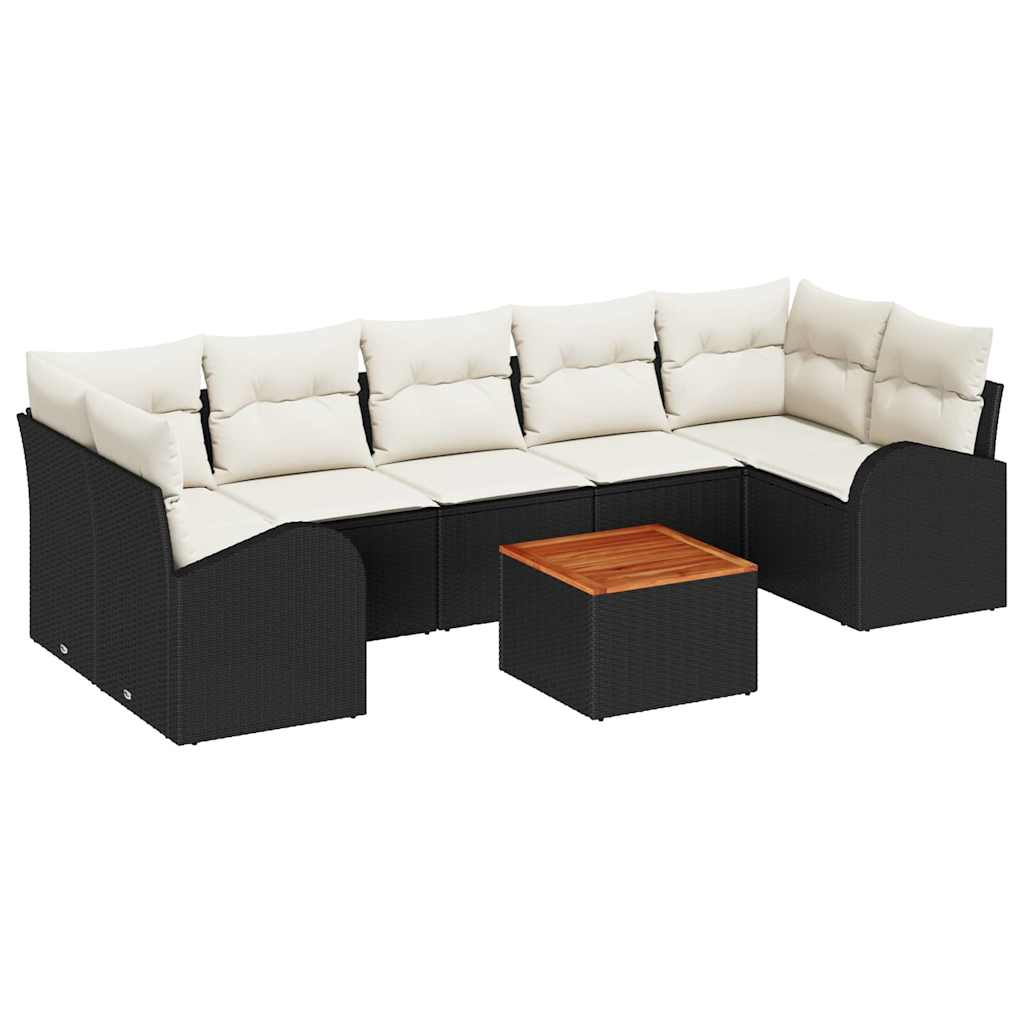 Set Divano da Giardino 8 pcs Nero e Crema polyrattan | homemem39