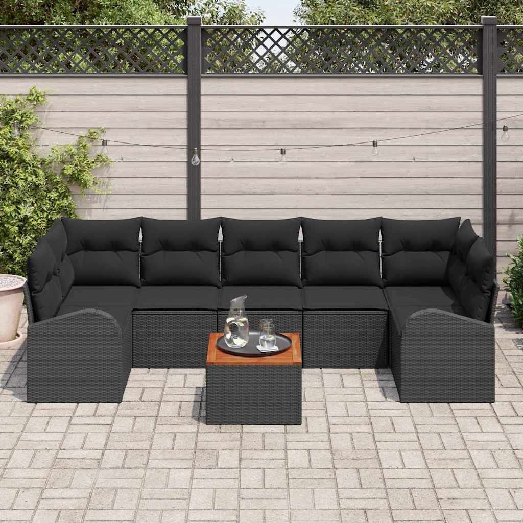 Set Divano da Giardino con archiviazione 8 pcs Nero polyrattan | homemem39