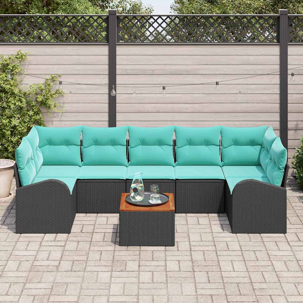 Set Divano da Giardino 8 pcs Nero e Turchese polyrattan | homemem39