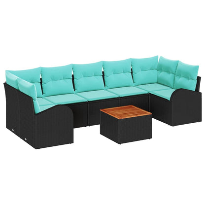Set Divano da Giardino 8 pcs Nero e Turchese polyrattan | homemem39