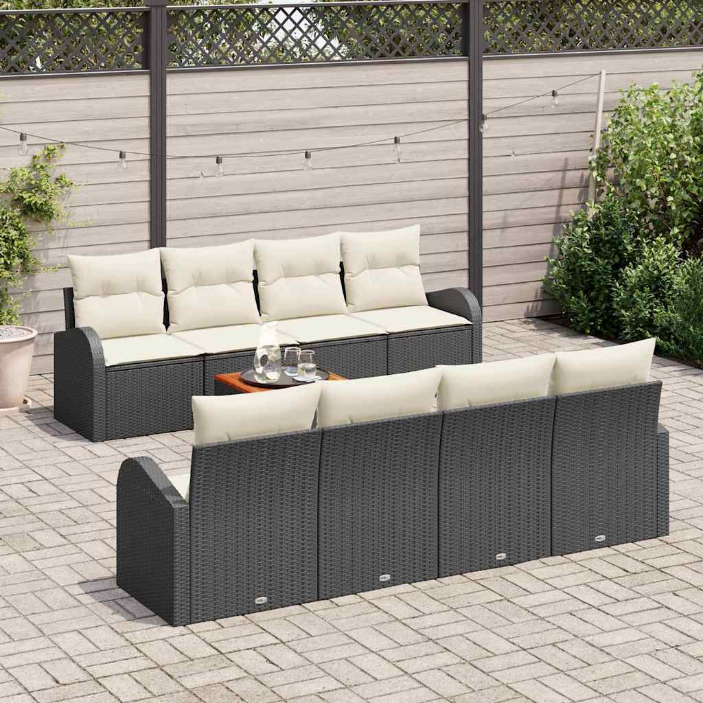 Set Divano da Giardino 9 pcs Nero e Crema polyrattan | homemem39