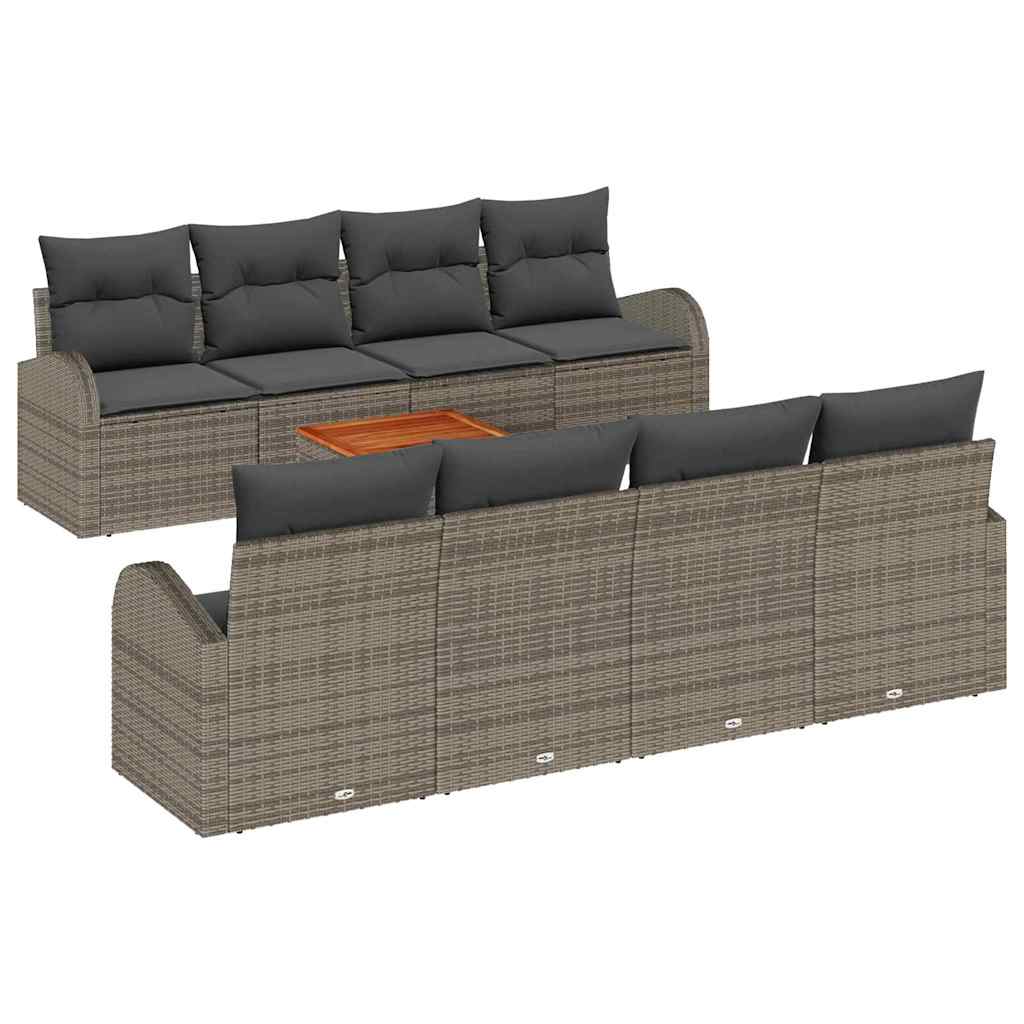 Set Divano da Giardino 9 pcs Grigio polyrattan | homemem39