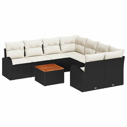 Set Divano da Giardino 9 pcs Nero e Crema polyrattan