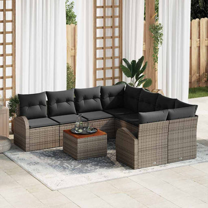 Set Divano da Giardino 9 pcs Grigio polyrattan | homemem39