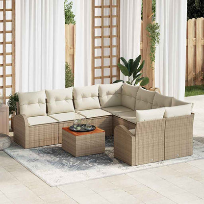 Set Divano da Giardino 9 pcs Beige e Crema polyrattan | homemem39