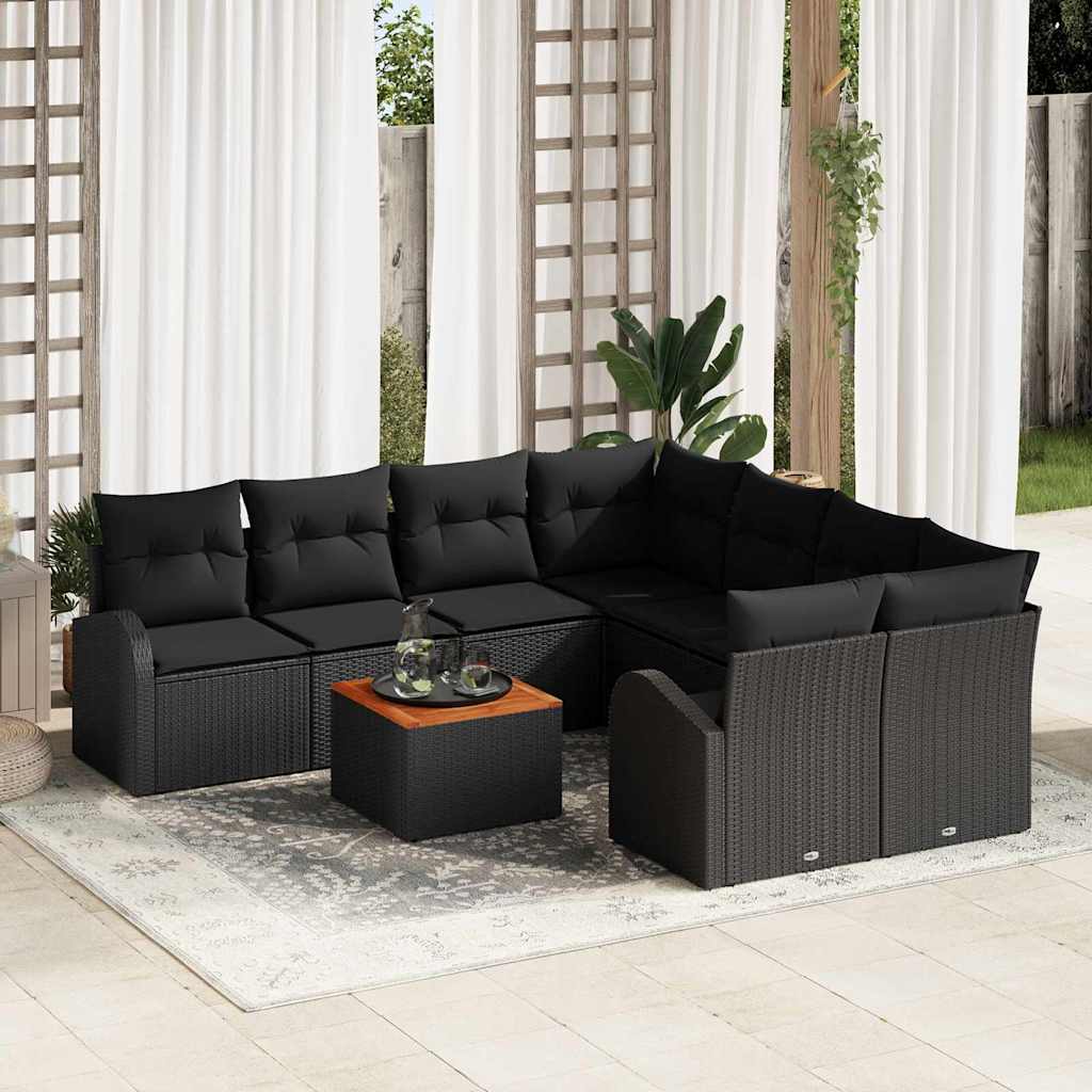 Set Divano da Giardino con archiviazione 9 pcs Nero polyrattan | homemem39