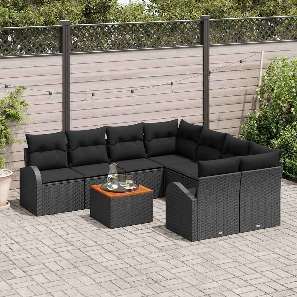 Set Divano da Giardino con archiviazione 9 pcs Nero polyrattan | homemem39