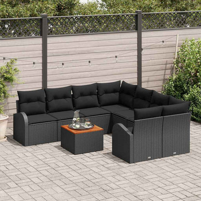Set Divano da Giardino con archiviazione 9 pcs Nero polyrattan | homemem39