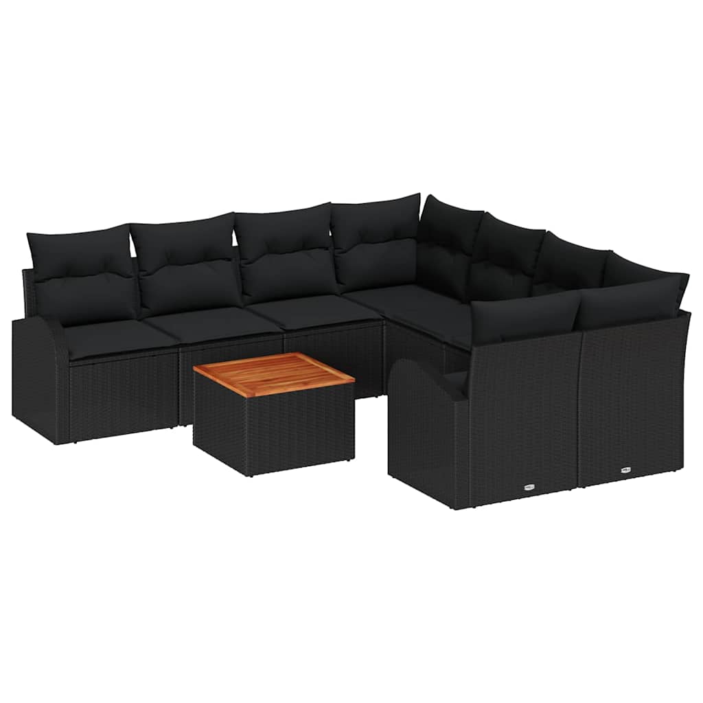 Set Divano da Giardino con archiviazione 9 pcs Nero polyrattan | homemem39