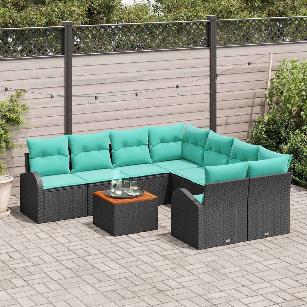 Set Divano da Giardino 9 pcs Nero e Turchese polyrattan | homemem39