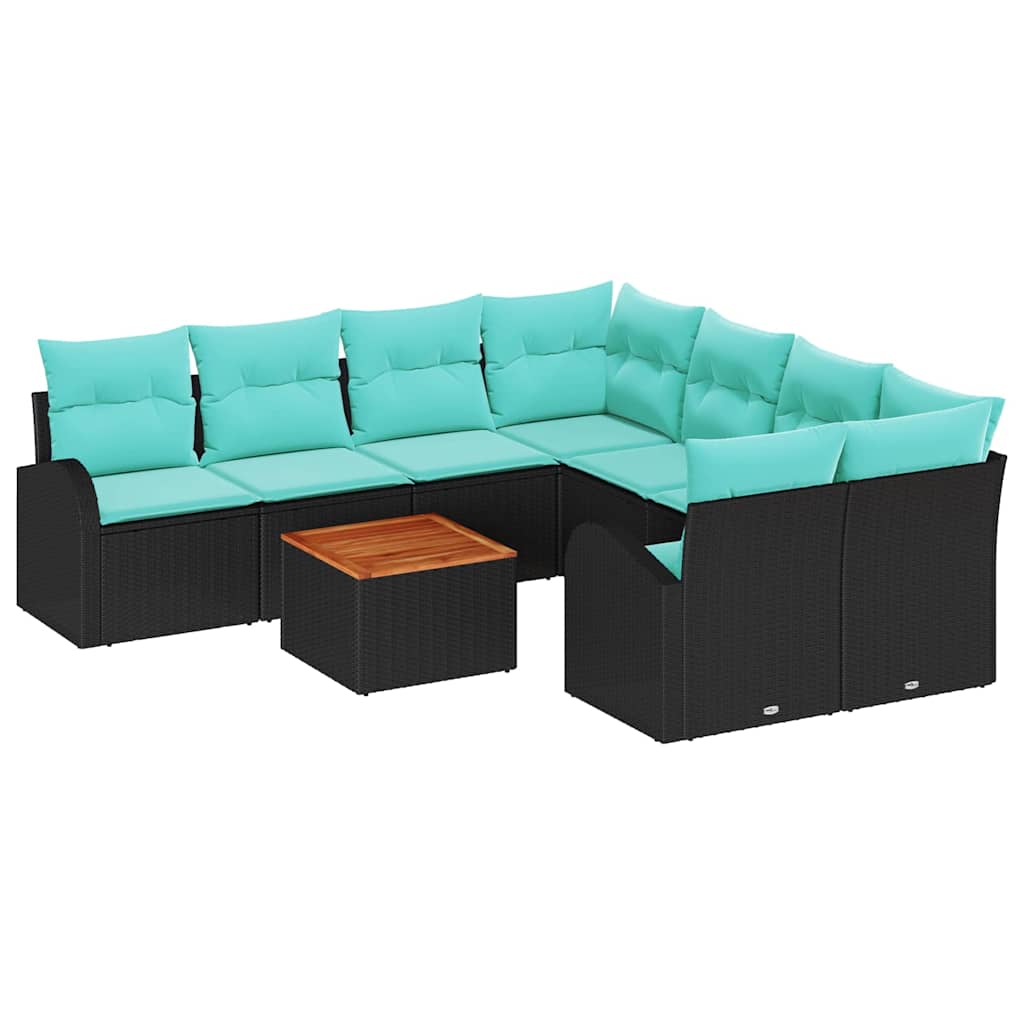 Set Divano da Giardino 9 pcs Nero e Turchese polyrattan | homemem39