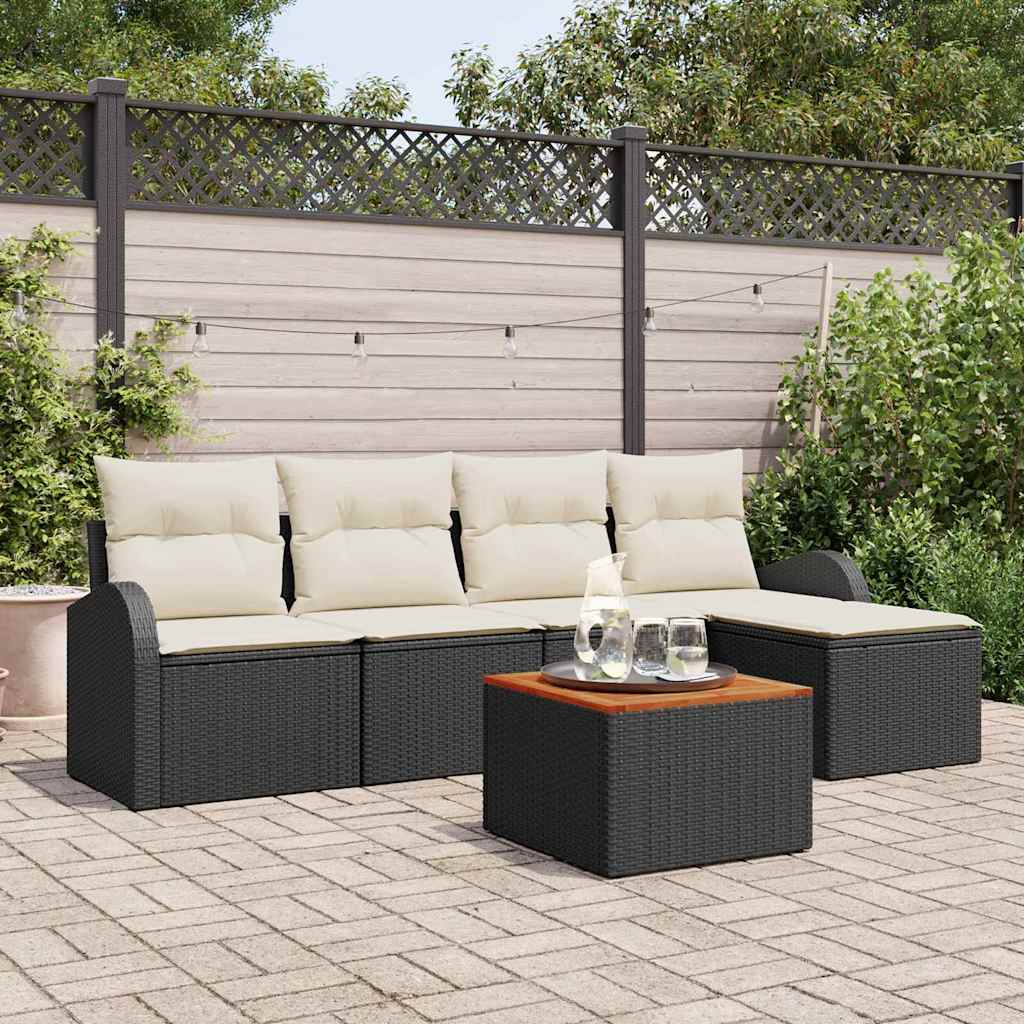 Set Divano da Giardino 6 pcs Nero e Crema polyrattan | homemem39