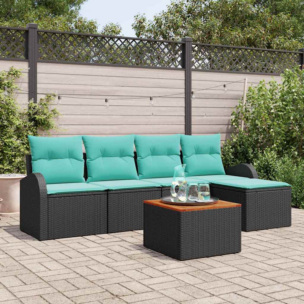 Set Divano da Giardino 6 pcs Nero e Turchese polyrattan | homemem39