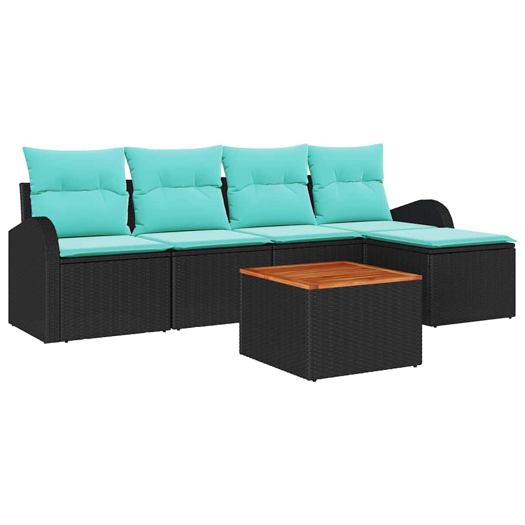 Set Divano da Giardino 6 pcs Nero e Turchese polyrattan | homemem39
