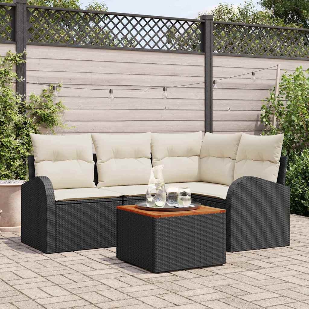 Set Divano da Giardino 5 pcs Nero e Crema polyrattan | homemem39