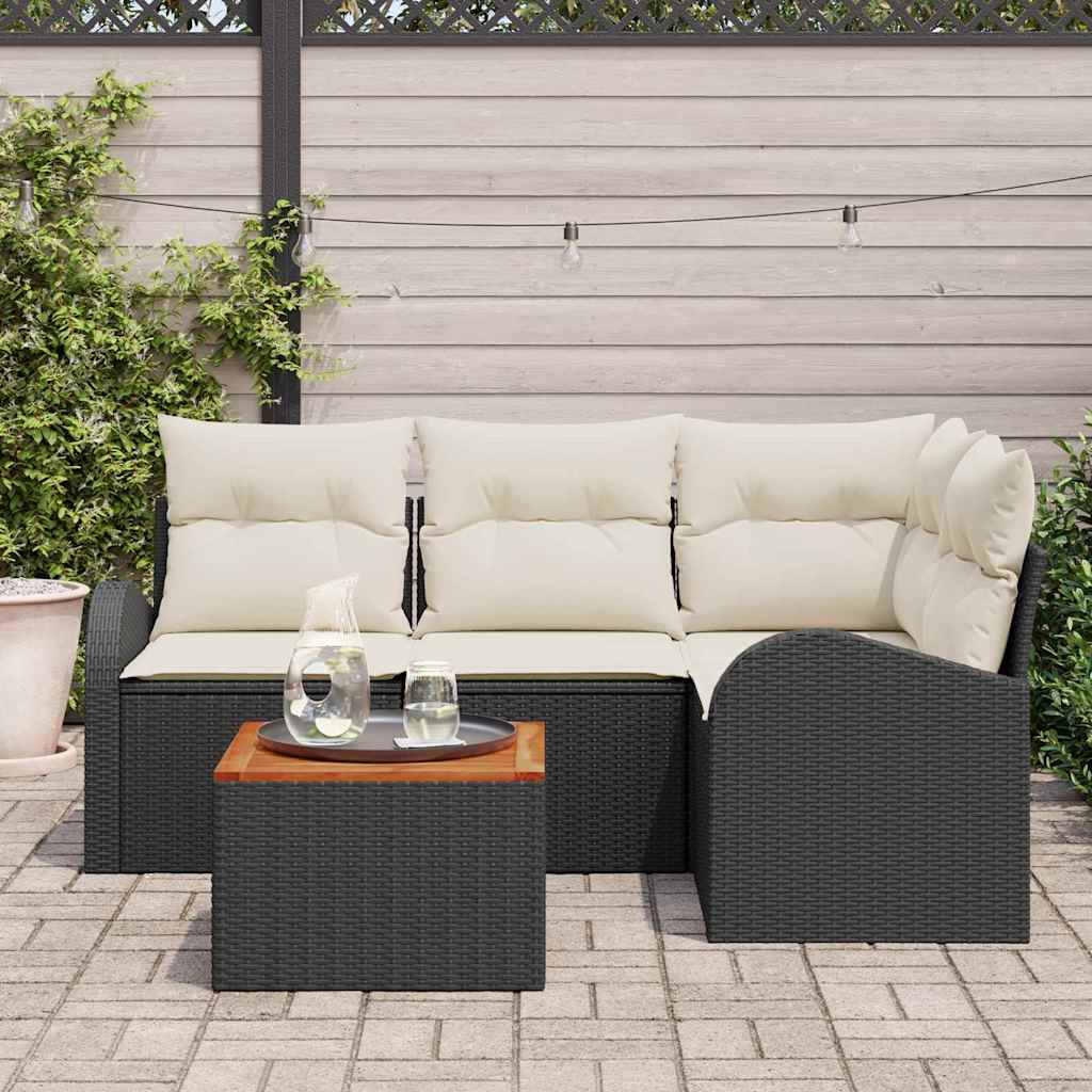 Set Divano da Giardino 5 pcs Nero e Crema polyrattan | homemem39