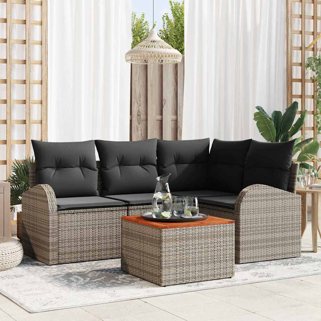 Set Divano da Giardino 5 pcs Grigio polyrattan