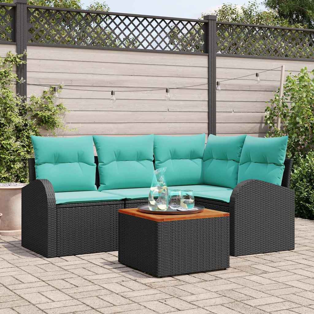 Set Divano da Giardino 5 pcs Nero e Turchese polyrattan | homemem39