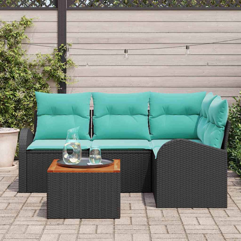 Set Divano da Giardino 5 pcs Nero e Turchese polyrattan | homemem39