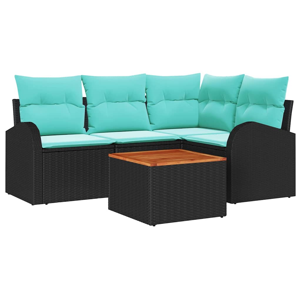 Set Divano da Giardino 5 pcs Nero e Turchese polyrattan | homemem39