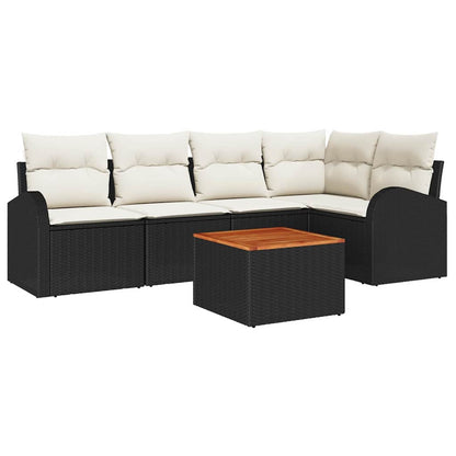 Set Divano da Giardino 6 pcs Nero e Crema polyrattan | homemem39