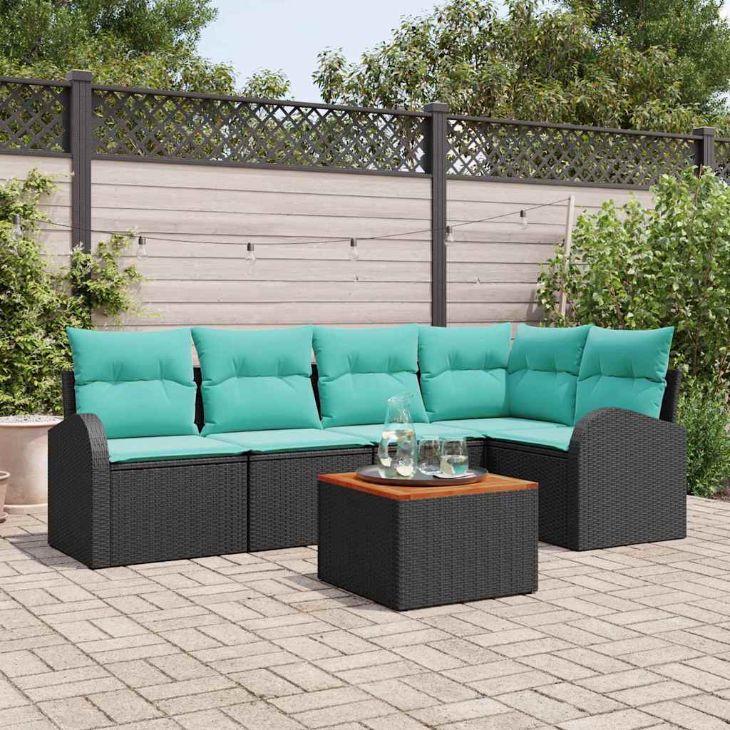 Set Divano da Giardino 6 pcs Nero e Turchese polyrattan | homemem39