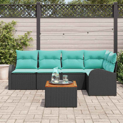 Set Divano da Giardino 6 pcs Nero e Turchese polyrattan | homemem39
