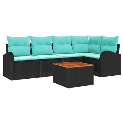 Set Divano da Giardino 6 pcs Nero e Turchese polyrattan | homemem39