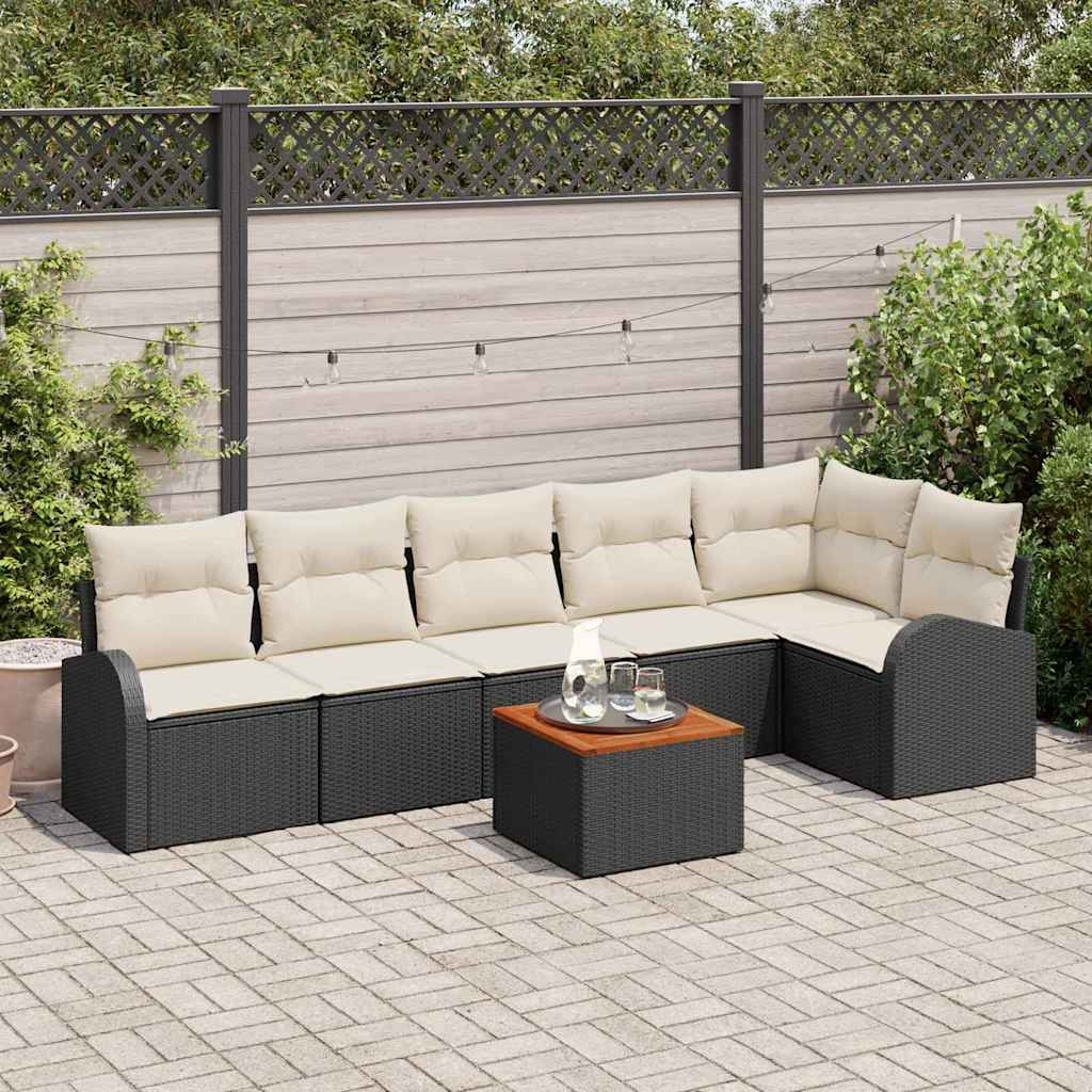Set Divano da Giardino 7 pcs Nero e Crema polyrattan | homemem39