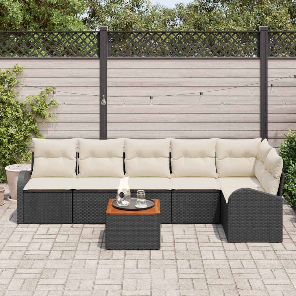 Set Divano da Giardino 7 pcs Nero e Crema polyrattan | homemem39