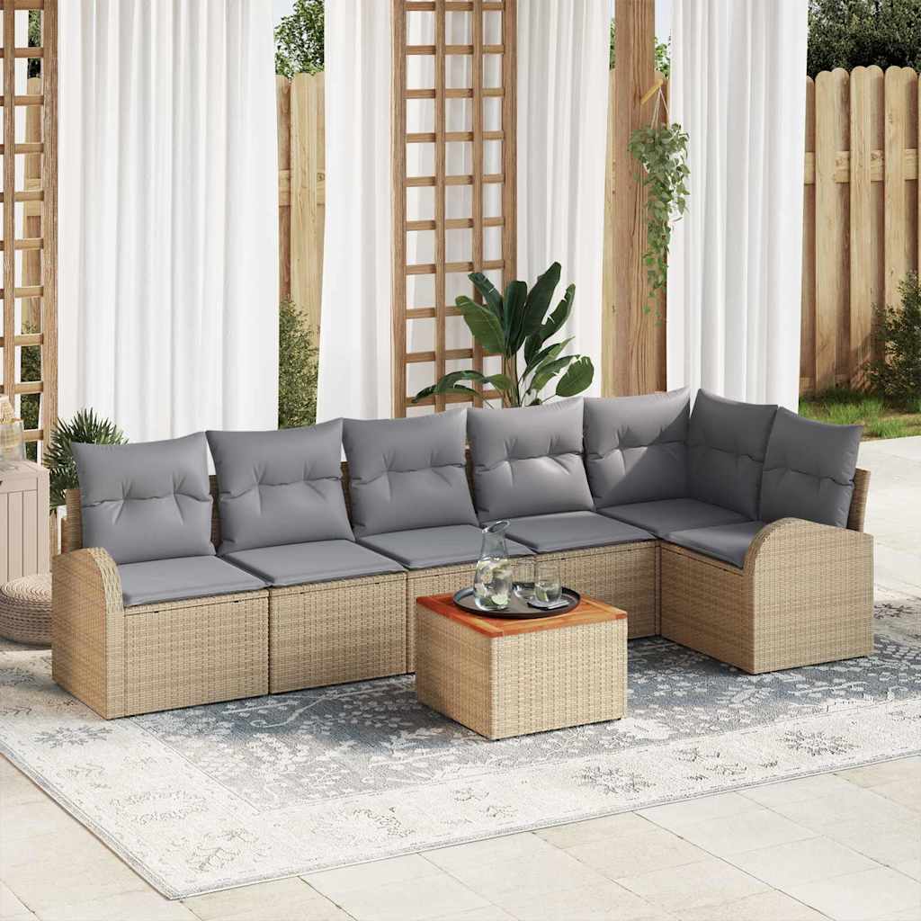 Set Divano da Giardino 7 pcs Beige e Grigio Chiaro polyrattan | homemem39