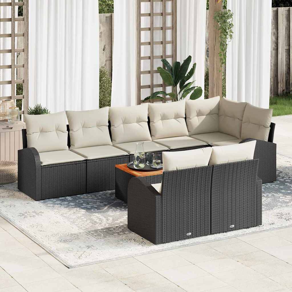 Set Divano da Giardino 9 pcs Nero e Crema polyrattan | homemem39