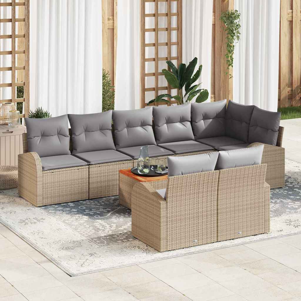 Set Divano da Giardino 9 pcs Beige e Grigio Chiaro polyrattan | homemem39