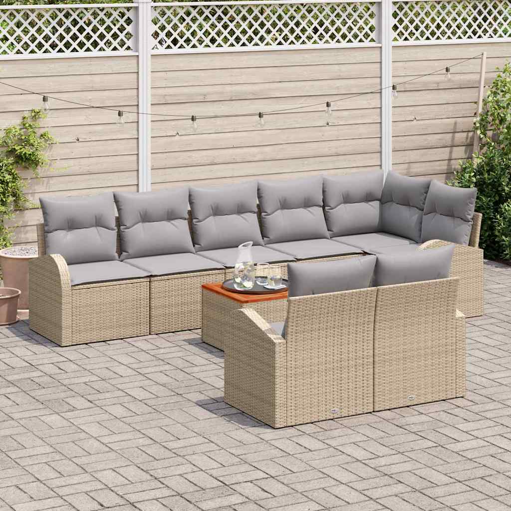 Set Divano da Giardino 9 pcs Beige e Grigio Chiaro polyrattan | homemem39