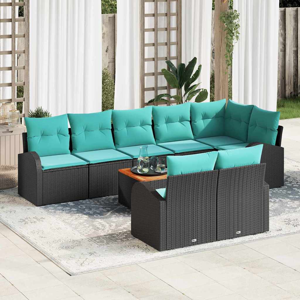 Set Divano da Giardino 9 pcs Nero e Turchese polyrattan | homemem39